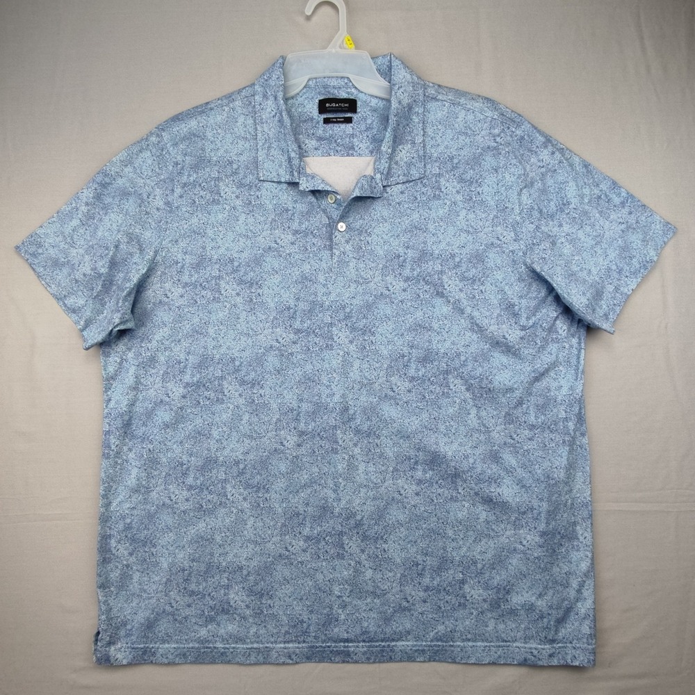 Bugatchi Polo Men 3XL Aqua OoohCotton Tech 8 Way Stretch VF9602F79 Mottled Print